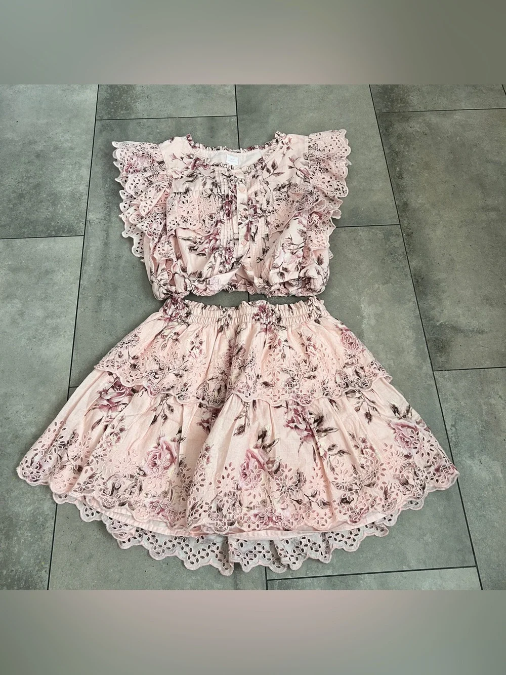 GAP X LoveShackFancy girls pink floral skirt set mini XXL